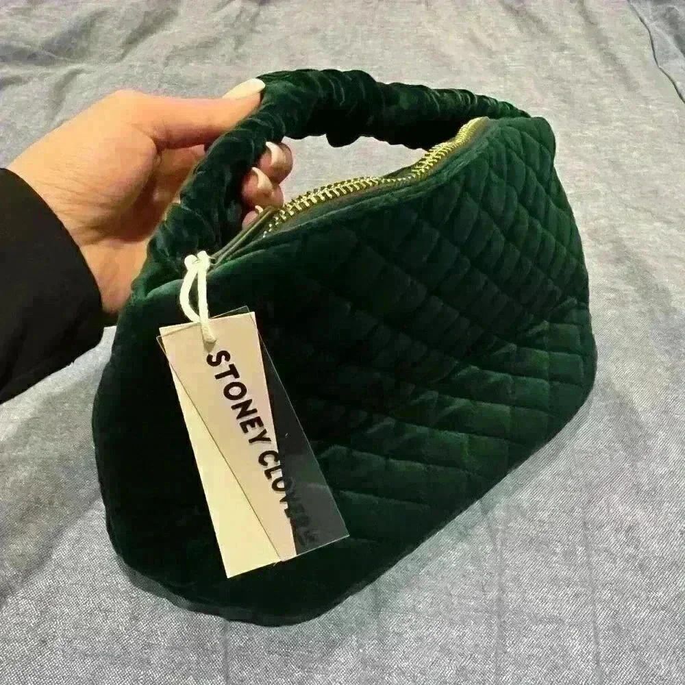 Stoney Clover Lane Scrunch Handle Bag Green Quilted Velvet - Picture 2 of 4